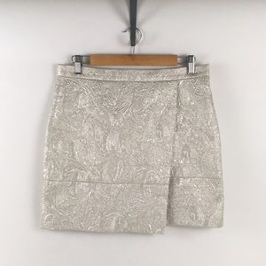 J.Crew origami skirt thick metallic white paisley!